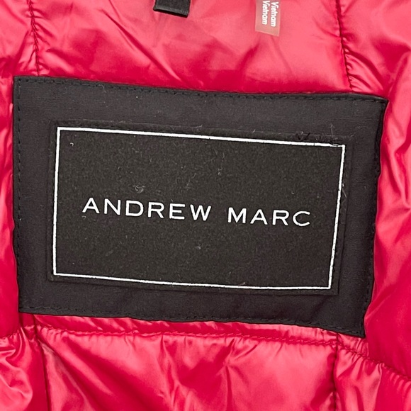 Andrew Marc 3/4 length black down jacket with fur hood Sz M - Picture 6 of 6